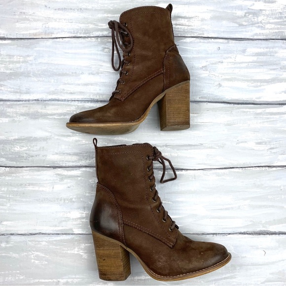 Steve Madden Brown Lace-Up Leather Boots “Lauren” Chocolate Brown Combat Boot 8M - Picture 12 of 16